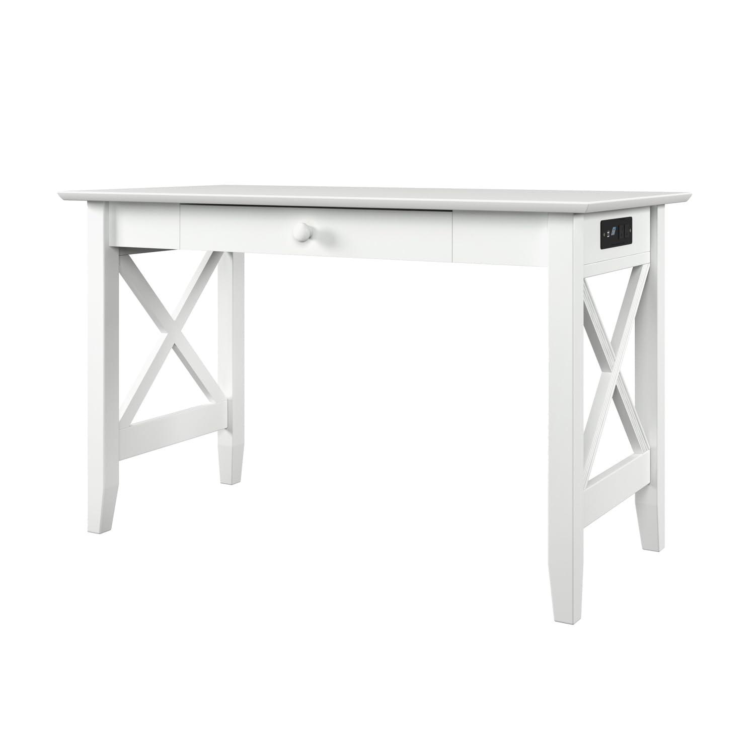 Lexi Desk with Drawer and Charging Station in White