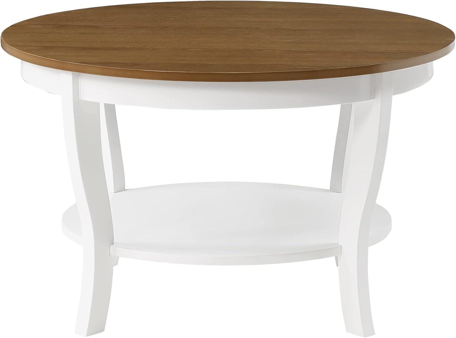 Convenience Concepts American Heritage Round Coffee Table with Shelf, Driftwood/White Wood Finish