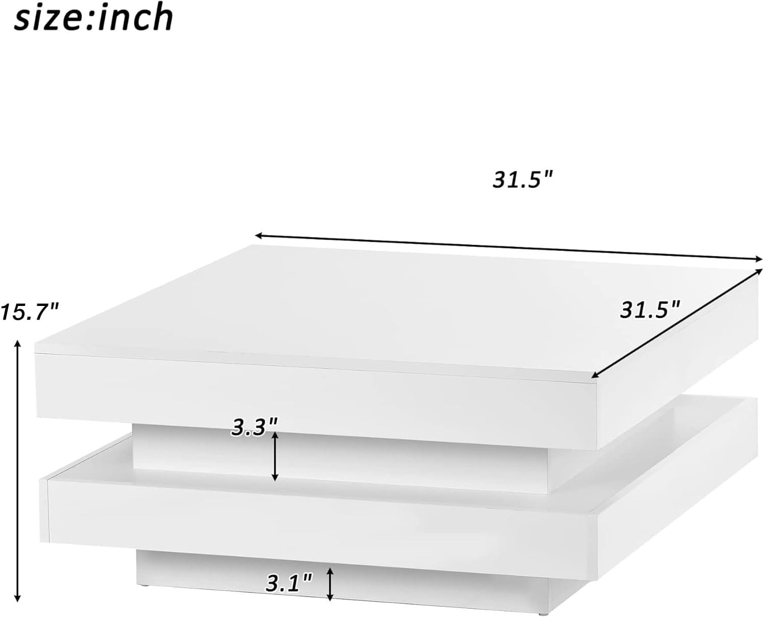 Historyli Go5H 2-Tier Square Coffee Table With LED Lights Center Sofa Table Multifunctional Cocktail Table For Living Room Dining Room Bedroom (31.5''x31.5''x14.2'' )