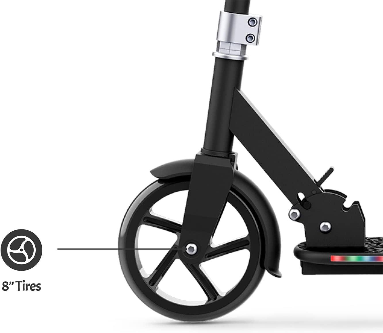 Black Adjustable LED Light-Up Kick Scooter with Wide Deck