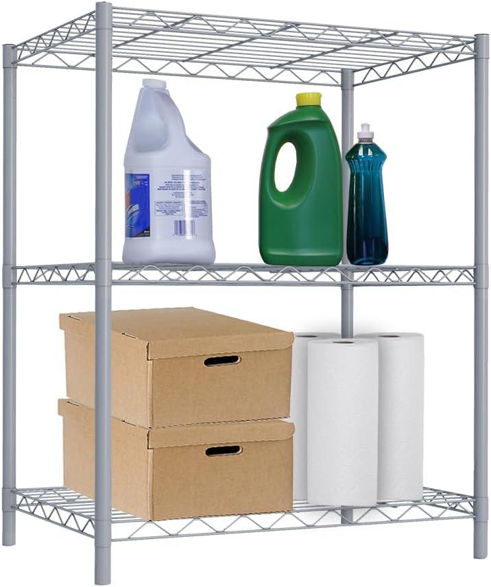 Grey 3-Tier Adjustable Wire Shelving Unit