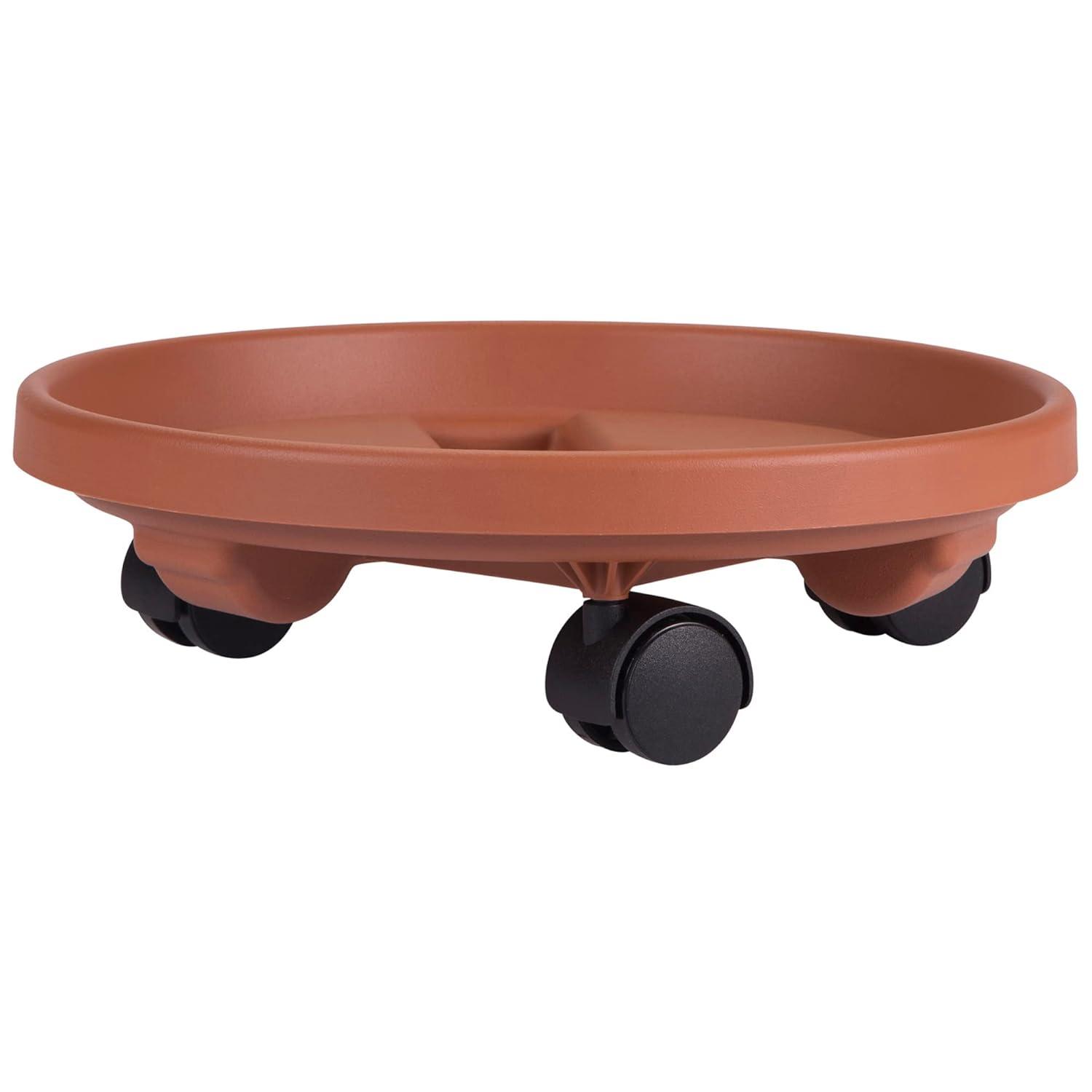13.86" Plant Stand Caddy with Wheels and Saucer Tray Terracotta - Bloem