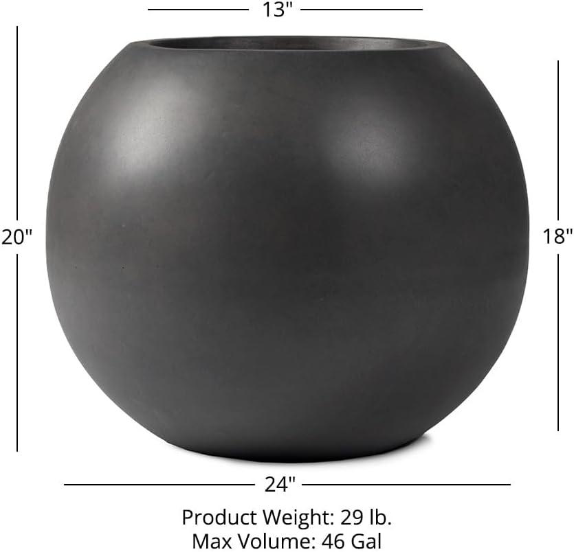 Ash & Ember Onyx 24" Charcoal Ceramic Round Sphere Planter