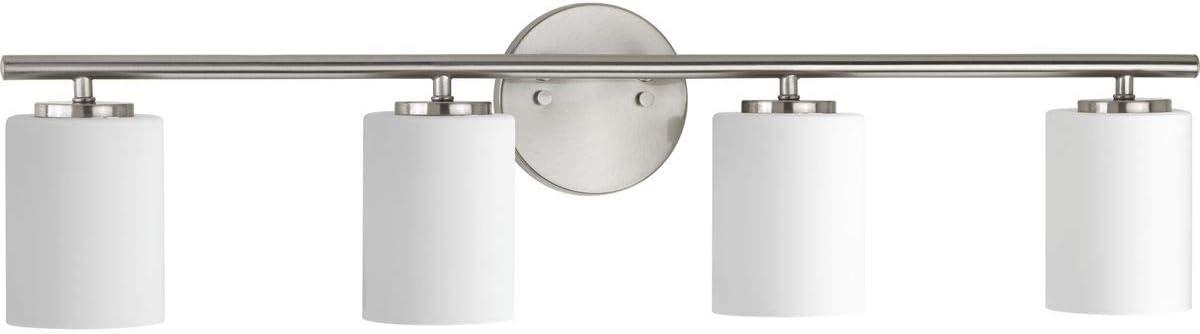 Progress Lighting Replay Collection 4-Light Bath Vanity, Brushed Nickel, Porcelain Shade