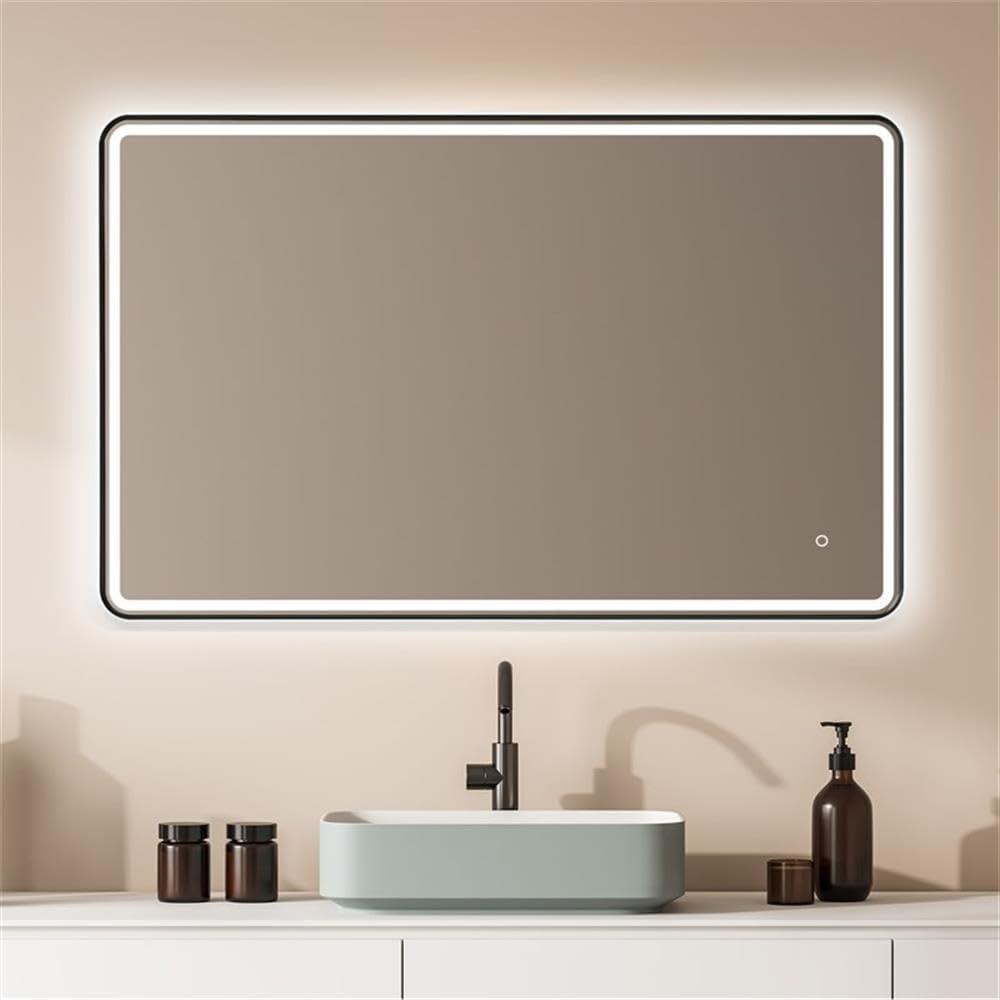 Viaggi Rectangle 48" Framed in Matt Black Modern Bathroom/Vanity LED Lighted Wall Mirror