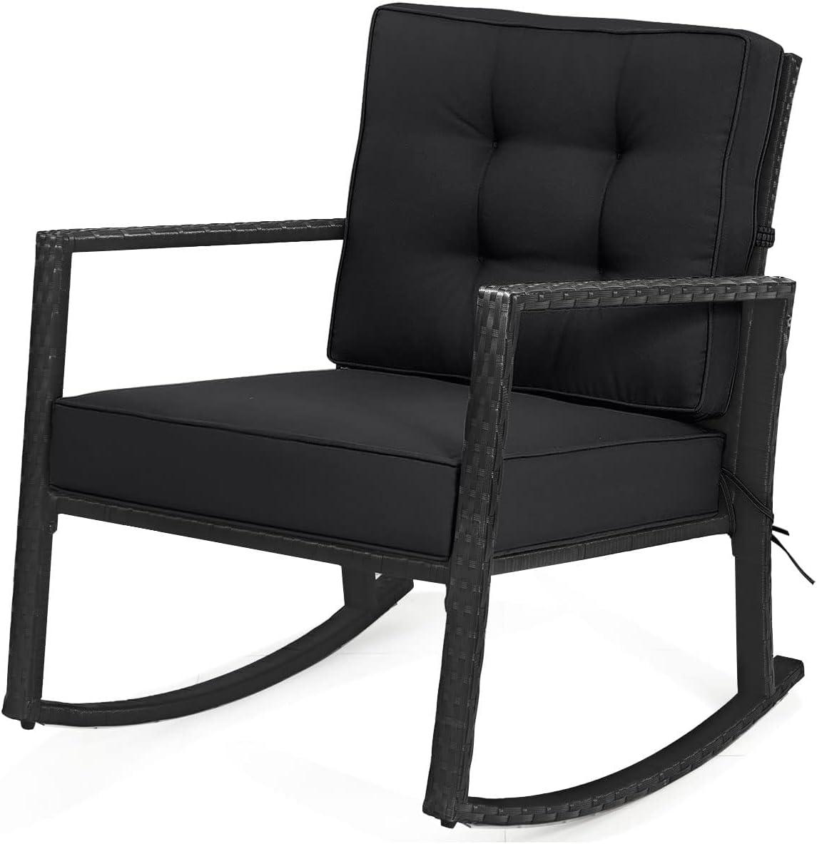 Black Iron Frame Rocking Chair with Thick Cushion Support