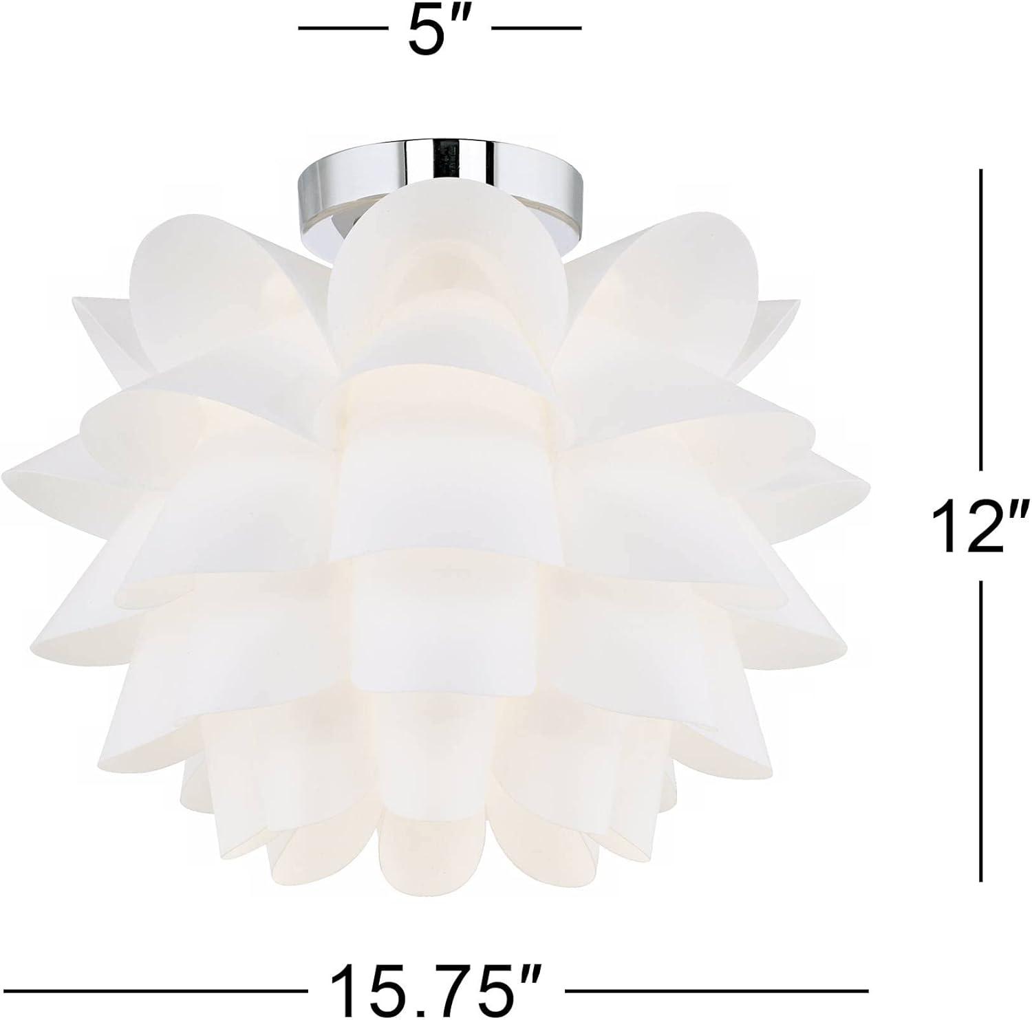 Possini Euro Design Modern Ceiling Light Semi Flush Mount Fixture 15 3/4" Wide White Flower for Bedroom Kitchen Living Room Hallway Bathroom House