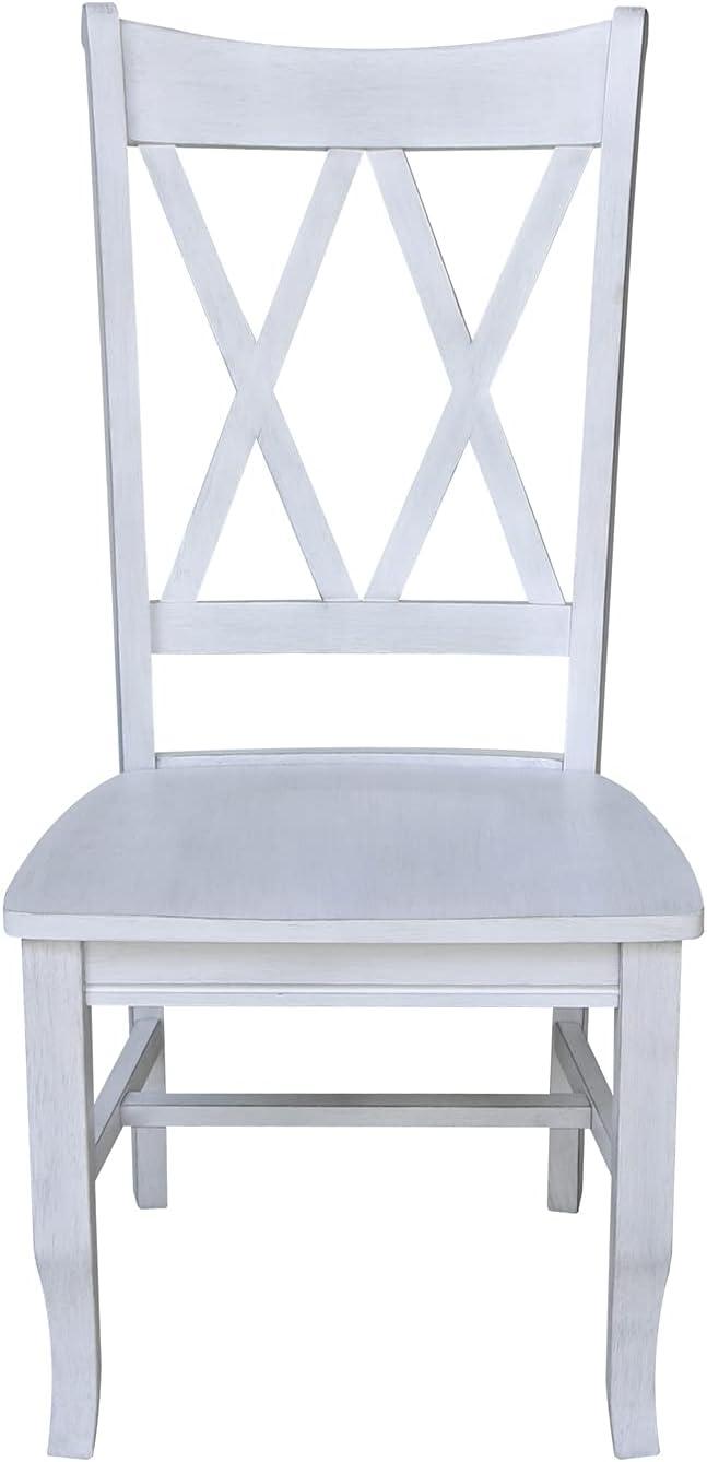 Antique Chalk High-Back Cross Side Chair in Solid Parawood