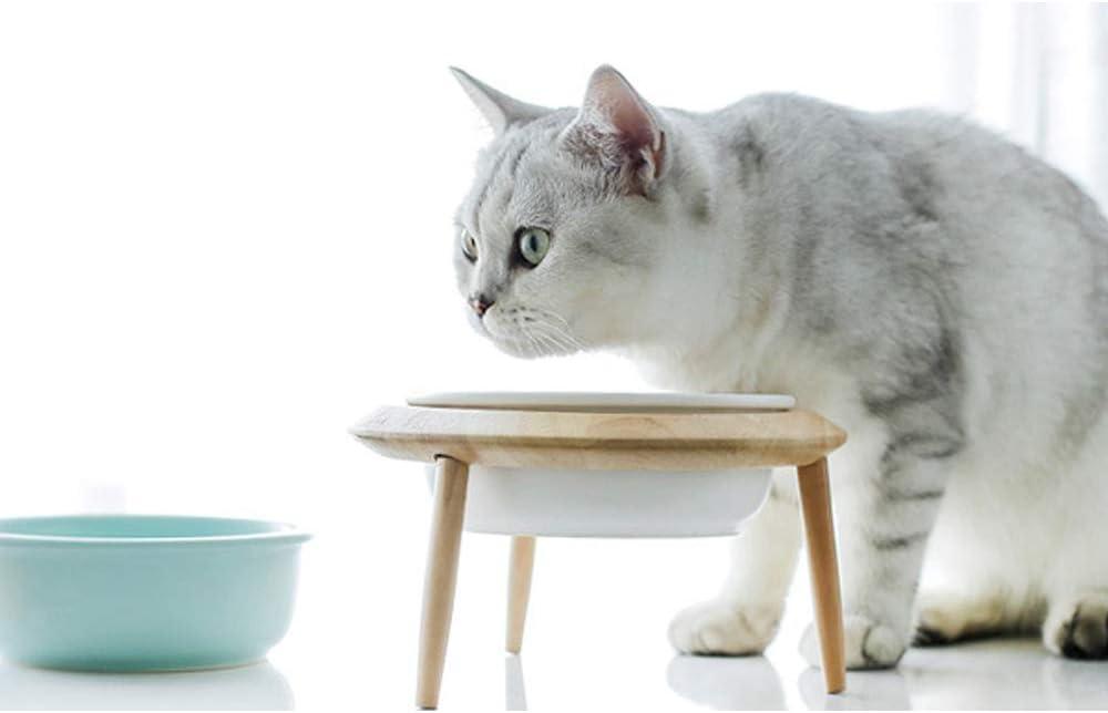 LIONWEI LIONWELI Blue Ceramic Adjustable Elevated Raised Pet Bowl with Wood Stand for Cats and Dogs No Spill Pet Food Water Feeder (3 Installation Methods for Different Height) Large