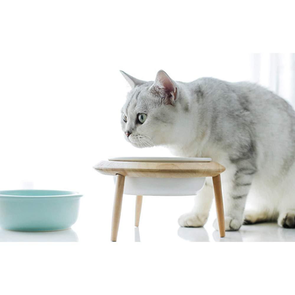 LIONWEI LIONWELI Blue Ceramic Adjustable Elevated Raised Pet Bowl with Wood Stand for Cats and Dogs No Spill Pet Food Water Feeder (3 Installation Methods for Different Height) Large