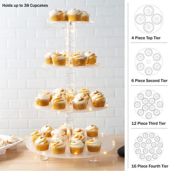 4-Tier Cupcake Stand - Round Acrylic Display Stand with LED Lights for Birthday, Tea Party, or Wedding Dessert Tables by Great Northern Party