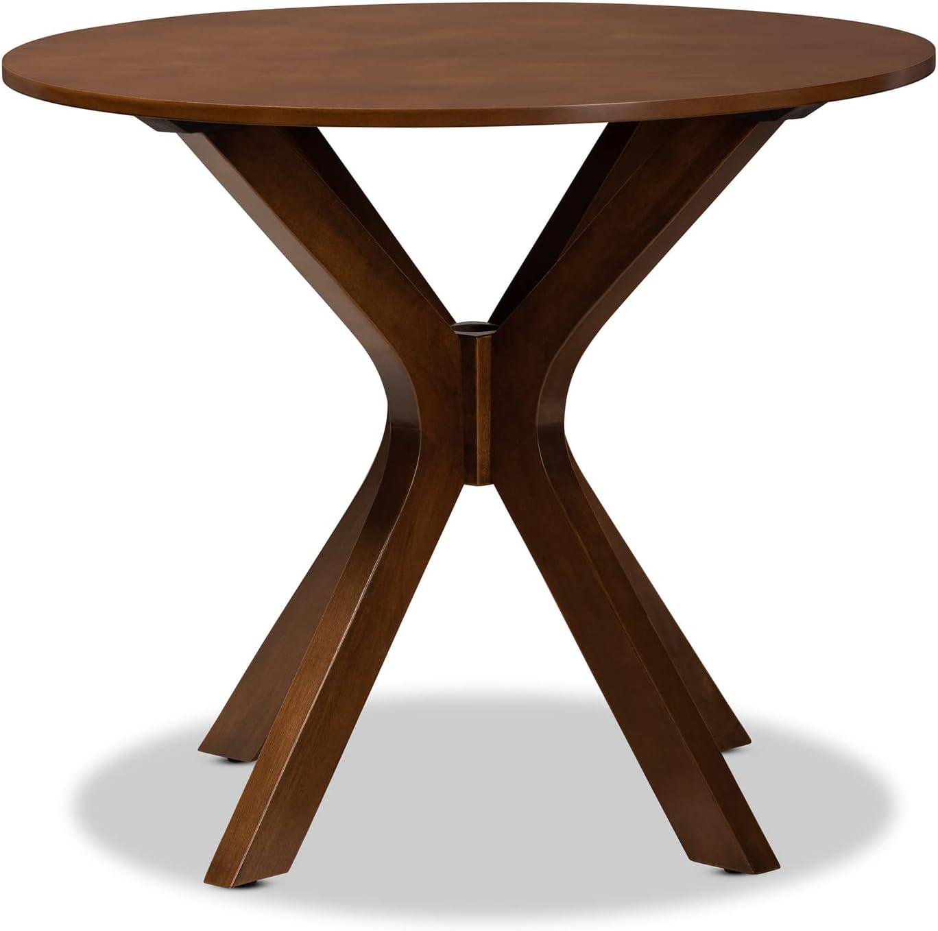 48" Kenji Wide Round Wood Dining Table Walnut - Baxton Studio: Mid-Century Modern, Seats 6, MDF Composite