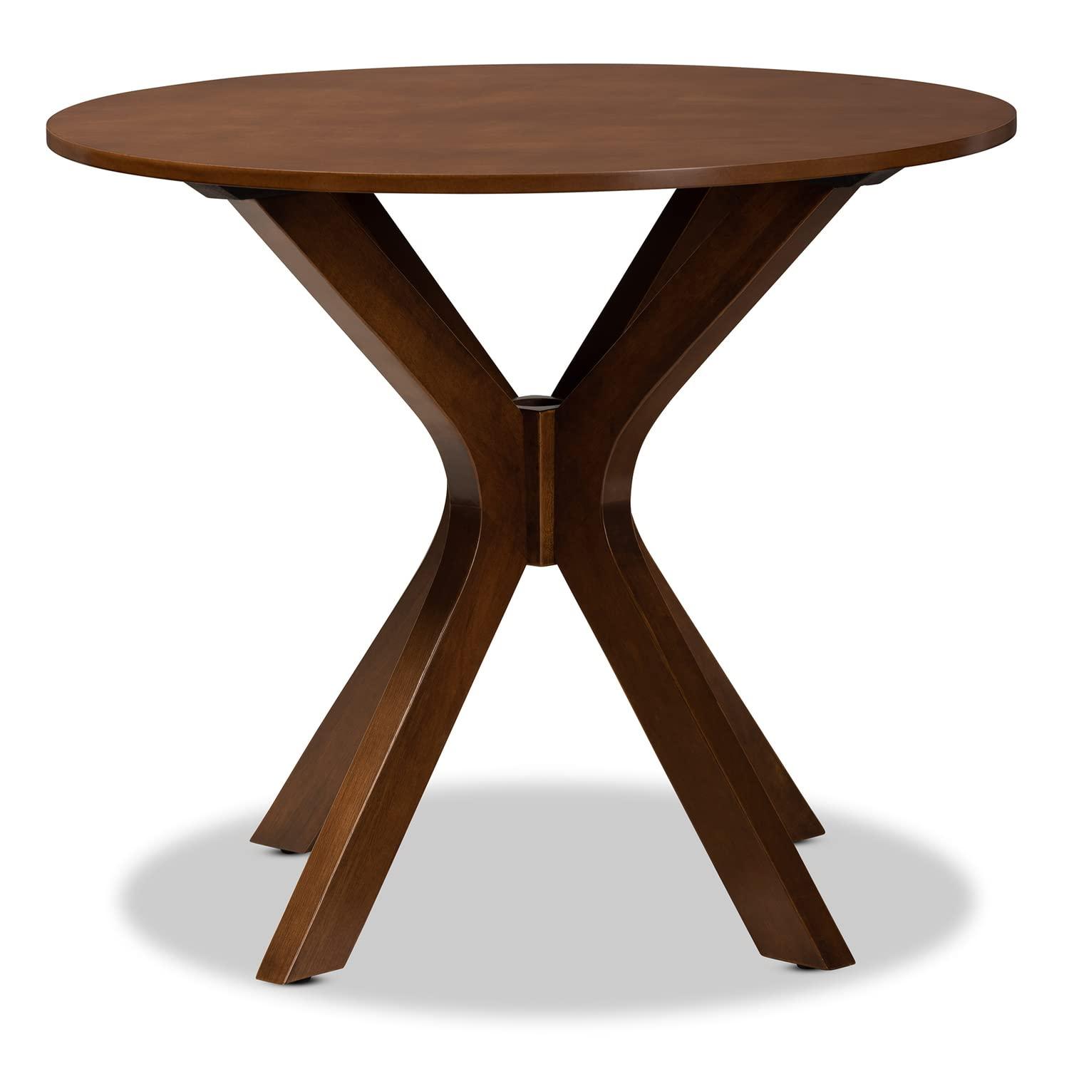 48" Kenji Wide Round Wood Dining Table Walnut - Baxton Studio: Mid-Century Modern, Seats 6, MDF Composite