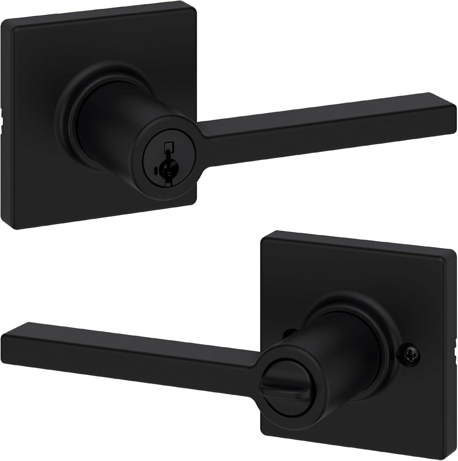 Matte Black Contemporary Keyed Entry Door Lever