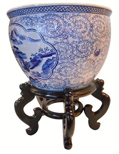 Blue and White Hand Painted Porcelain Round Plant Pot