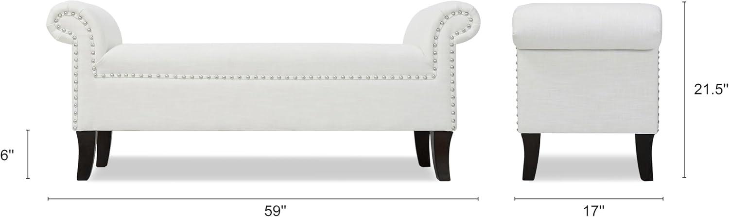 Kathy Roll Arm Entryway Accent Bench Bright White