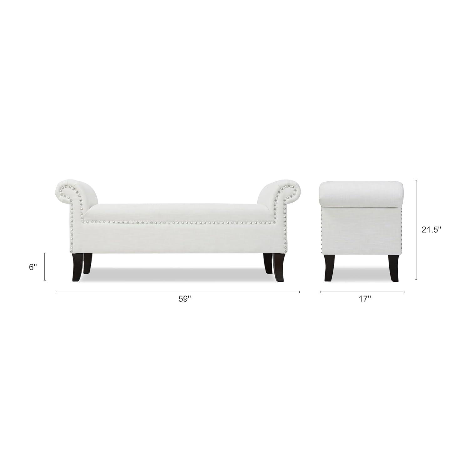 Kathy Roll Arm Entryway Accent Bench Bright White