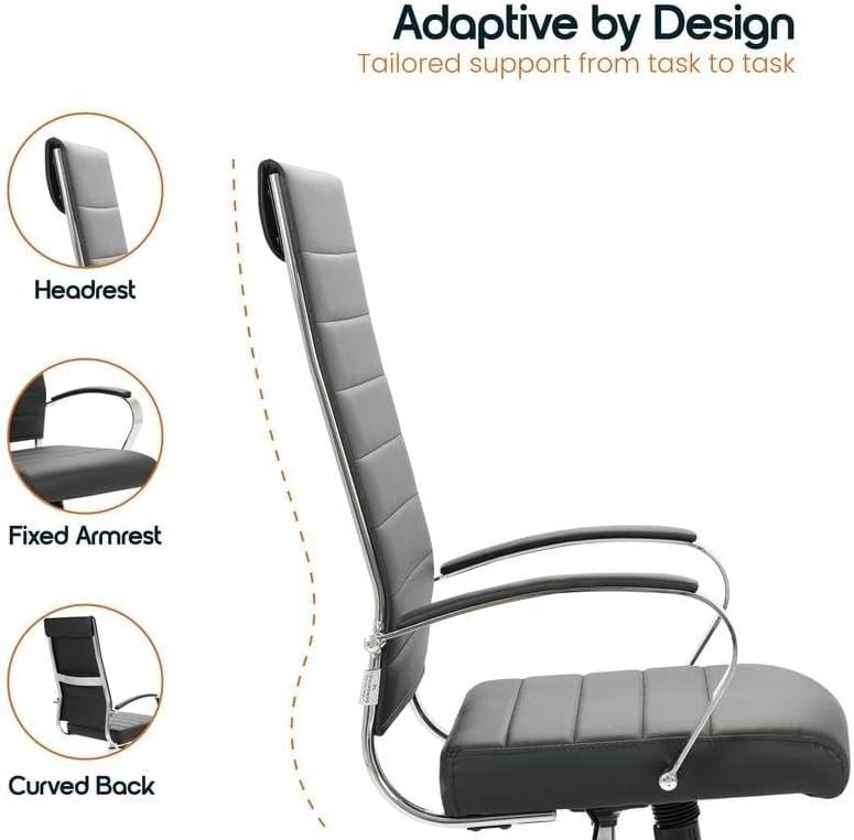 LeisureMod Benmar Modern High Back Leather Office Chair with Adjustable Height, Swivel Base, Ergonomic Design for Home Office, Study, or Workspace