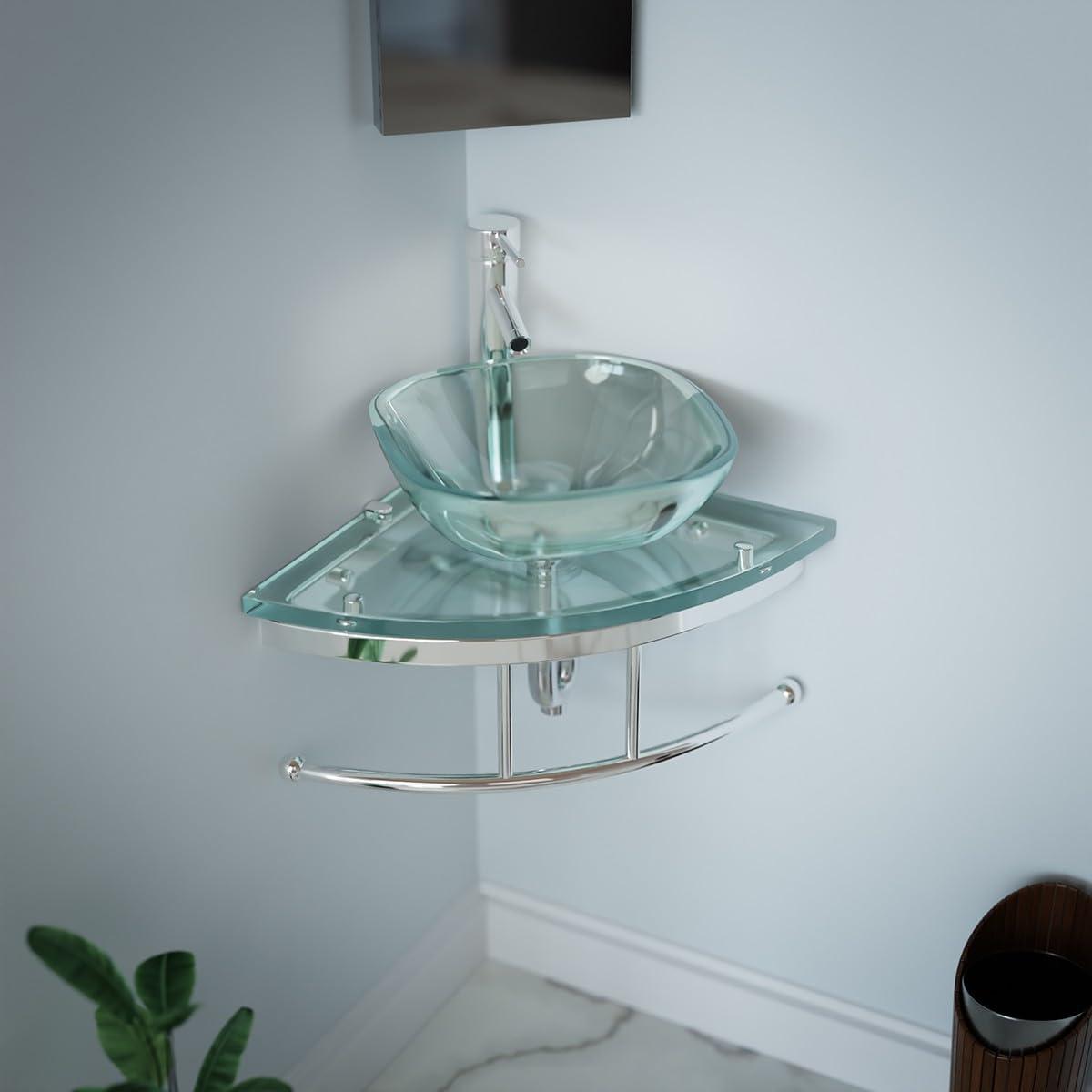 The Renovators Supply Inc. 16.5'' Tempered Glass Square Bathroom Sink with Faucet