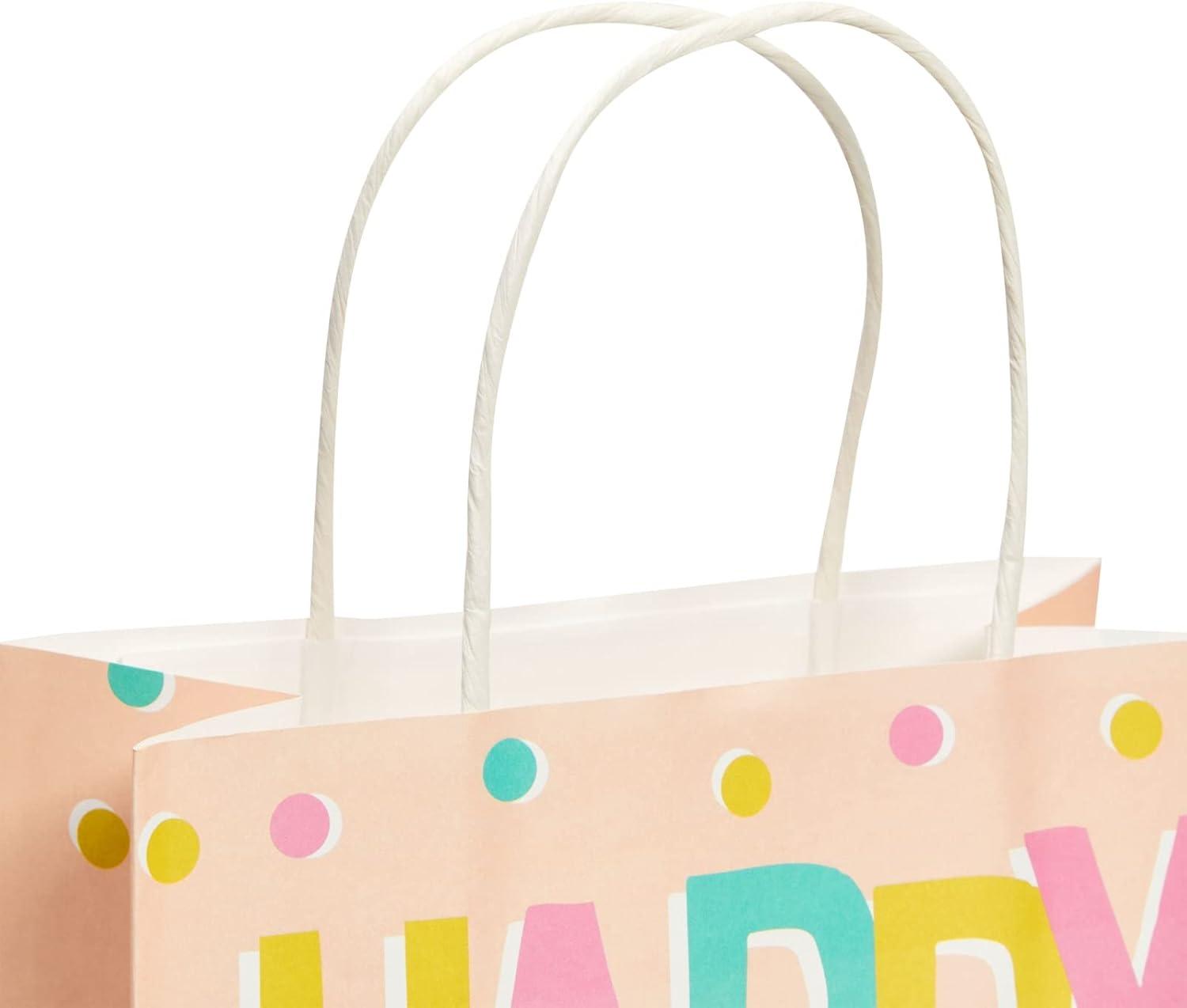 Sparkle and Bash 24 Pack 8 x 10 x 4 Inch Happy Birthday Gift Bags with Handles and 24 Sheets White Tissue Paper, 4 Pastel Colors