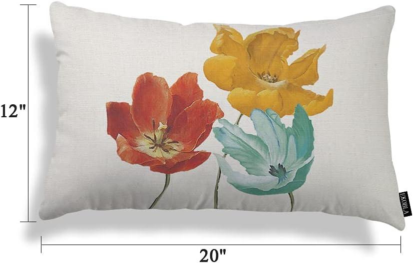 Floral Cotton Linen Rectangular Throw Pillow Case