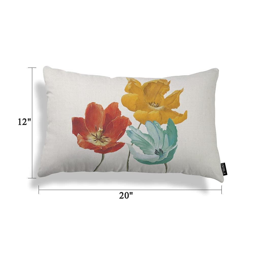 Floral Cotton Linen Rectangular Throw Pillow Case