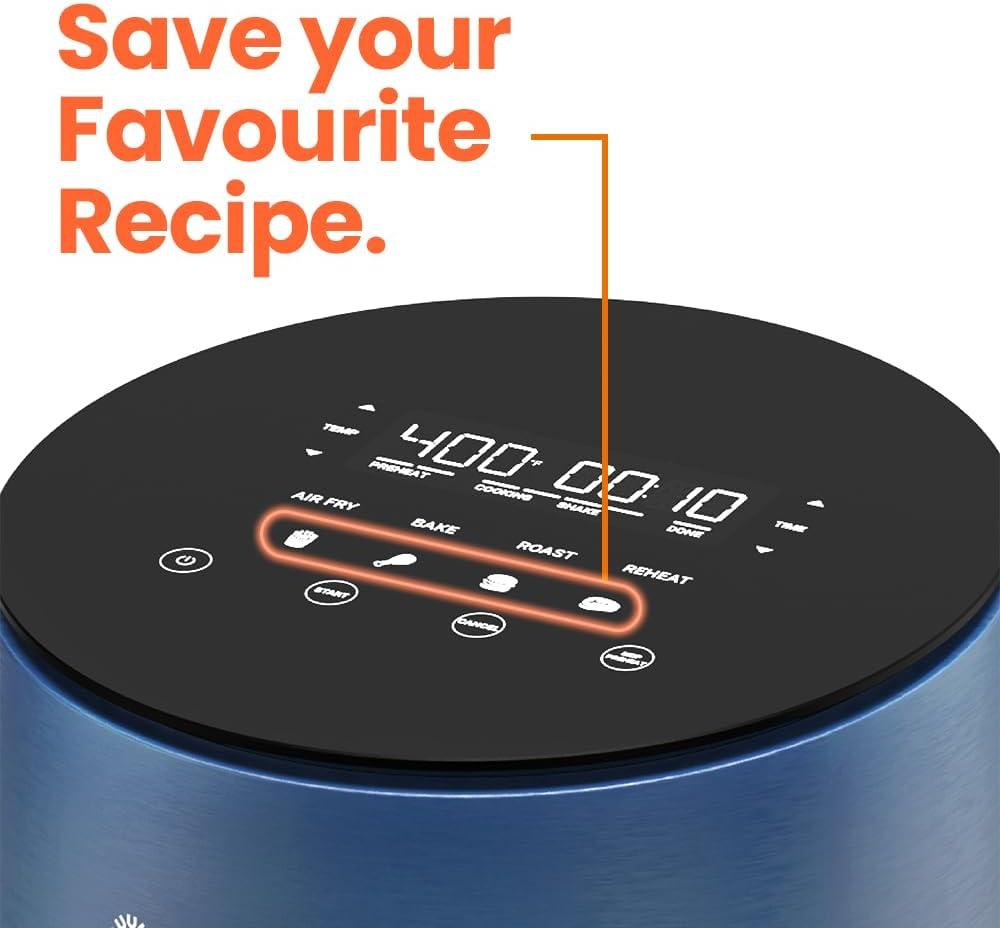 Nutricook 3.5qt Air Fryer Mini, Tempered Glass Control Panel, 8 Preset Functions, Quick and Easy Meals, Compact, Quiet, Non-Stick, Dishwasher Safe, Blue