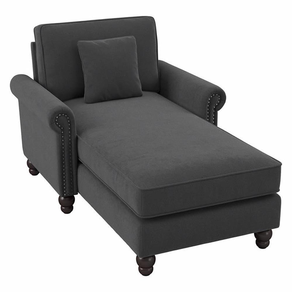 Coventry Chaise Lounge with Arms in Charcoal Gray Herringbone Fabric