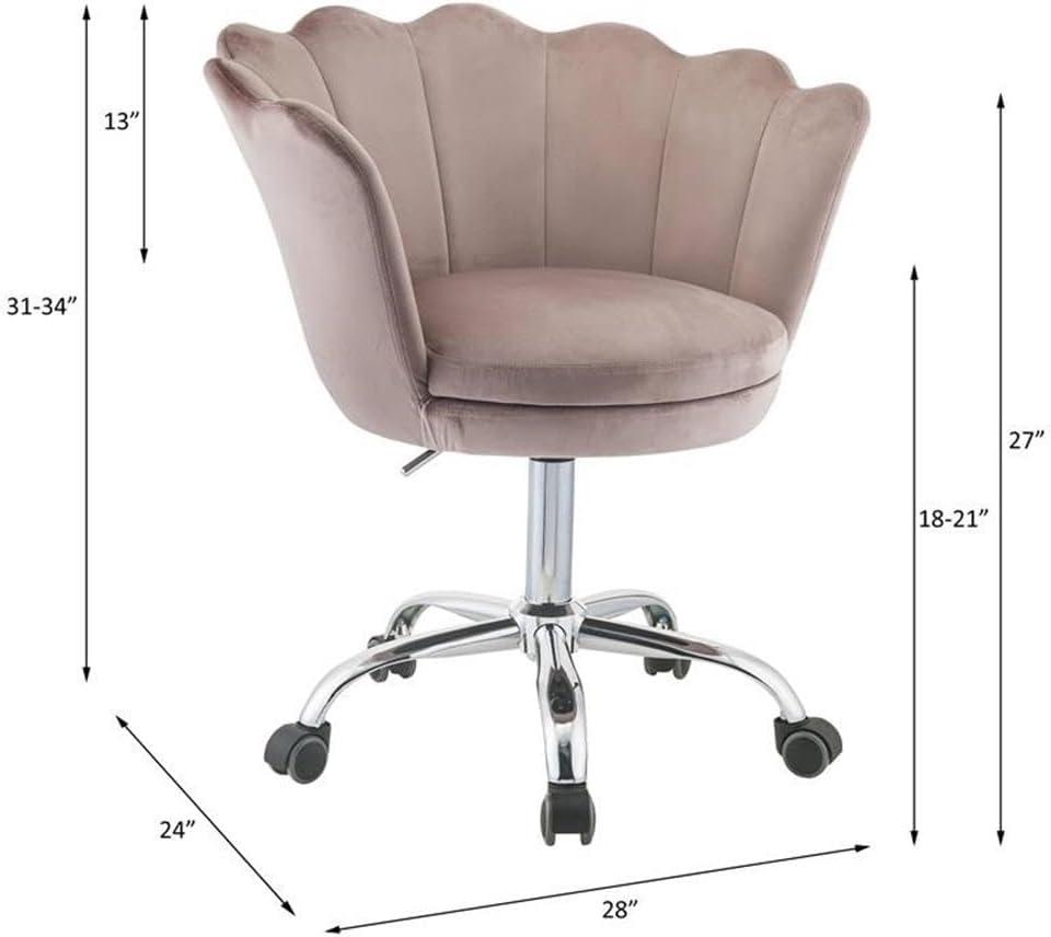 Ergonomic Swivel Armless Office Chair in Pink Velvet and Chrome