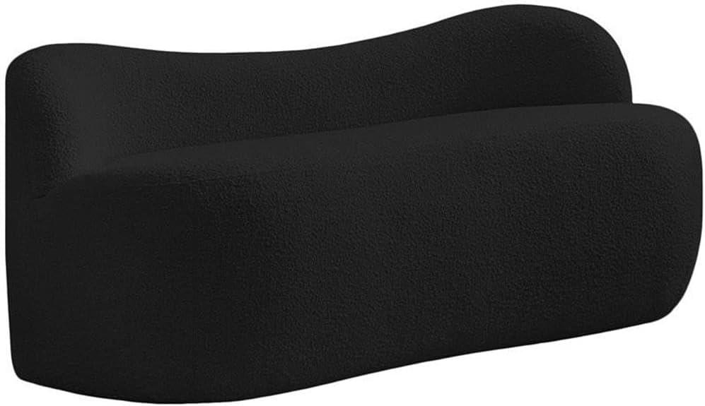 Meridian Black Boucle Fabric Bench with Curved Back