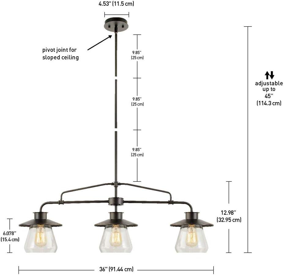 Globe Electric Oil Rubbed Bronze Vintage Pendant, 3-Lights, with Clear Glass Shades, 64845