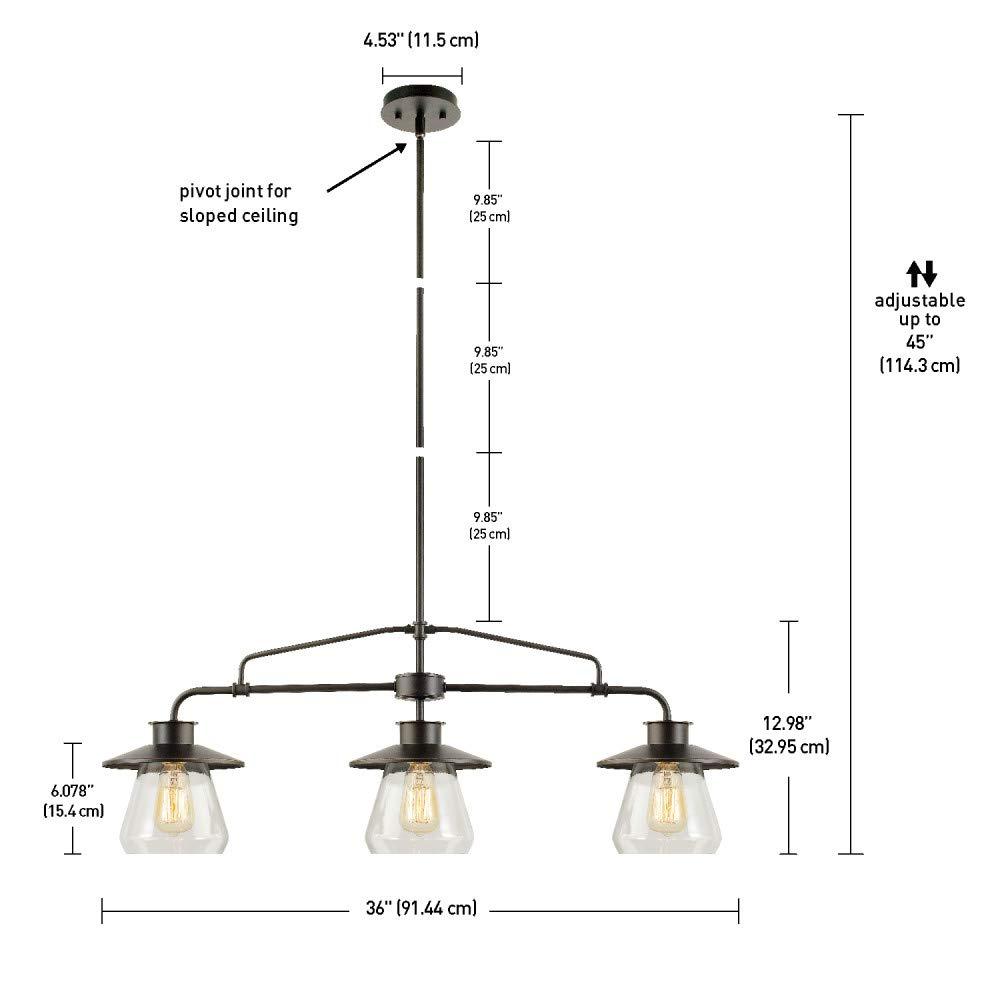 Globe Electric Oil Rubbed Bronze Vintage Pendant, 3-Lights, with Clear Glass Shades, 64845