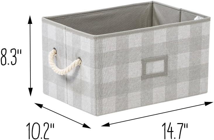 Honey-Can-Do Set of 3 Folding Fabric Storage Bins with Handles, Gray Plaid