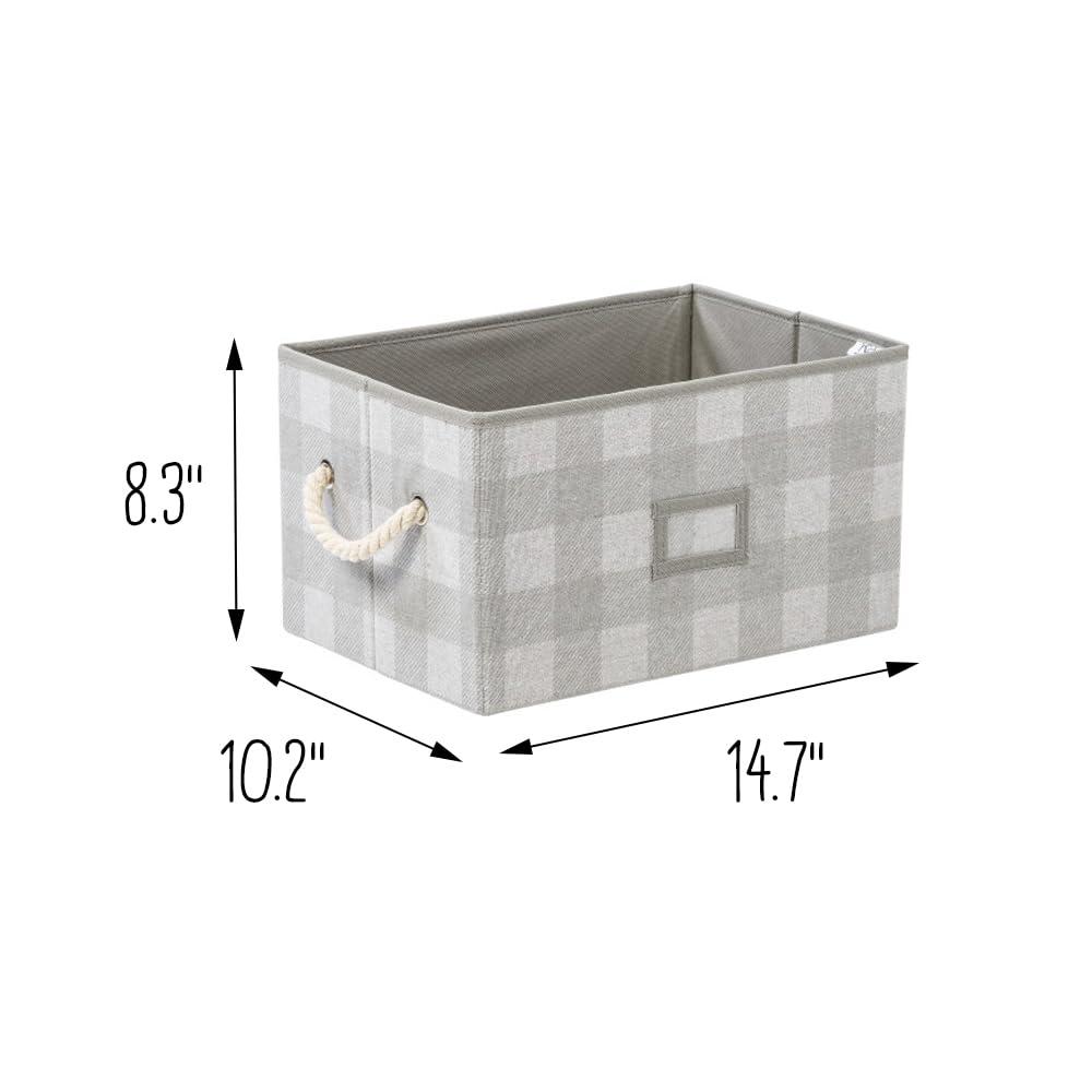 Honey-Can-Do Set of 3 Folding Fabric Storage Bins with Handles, Gray Plaid