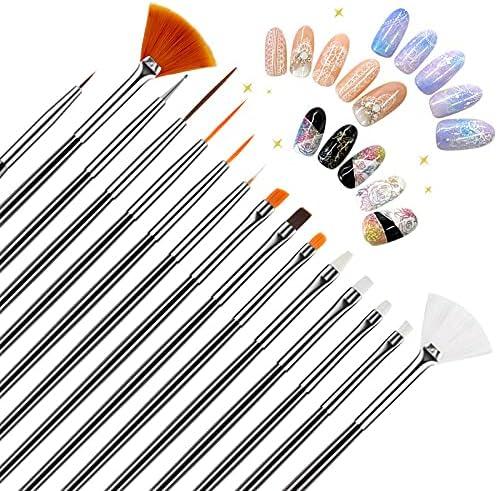 JacobsParts 20-Piece Professional Nail Art Brushes Set, Dotting Tools, Dust Brush, Nail Drawing Pen for Perfect Manicure and Detailed Designs (Black)