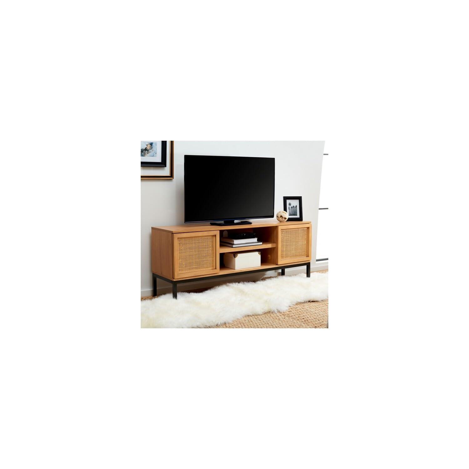 Zadie 2 Shelf Rattan Media Stand - MED5009 - Natural/Black - Safavieh