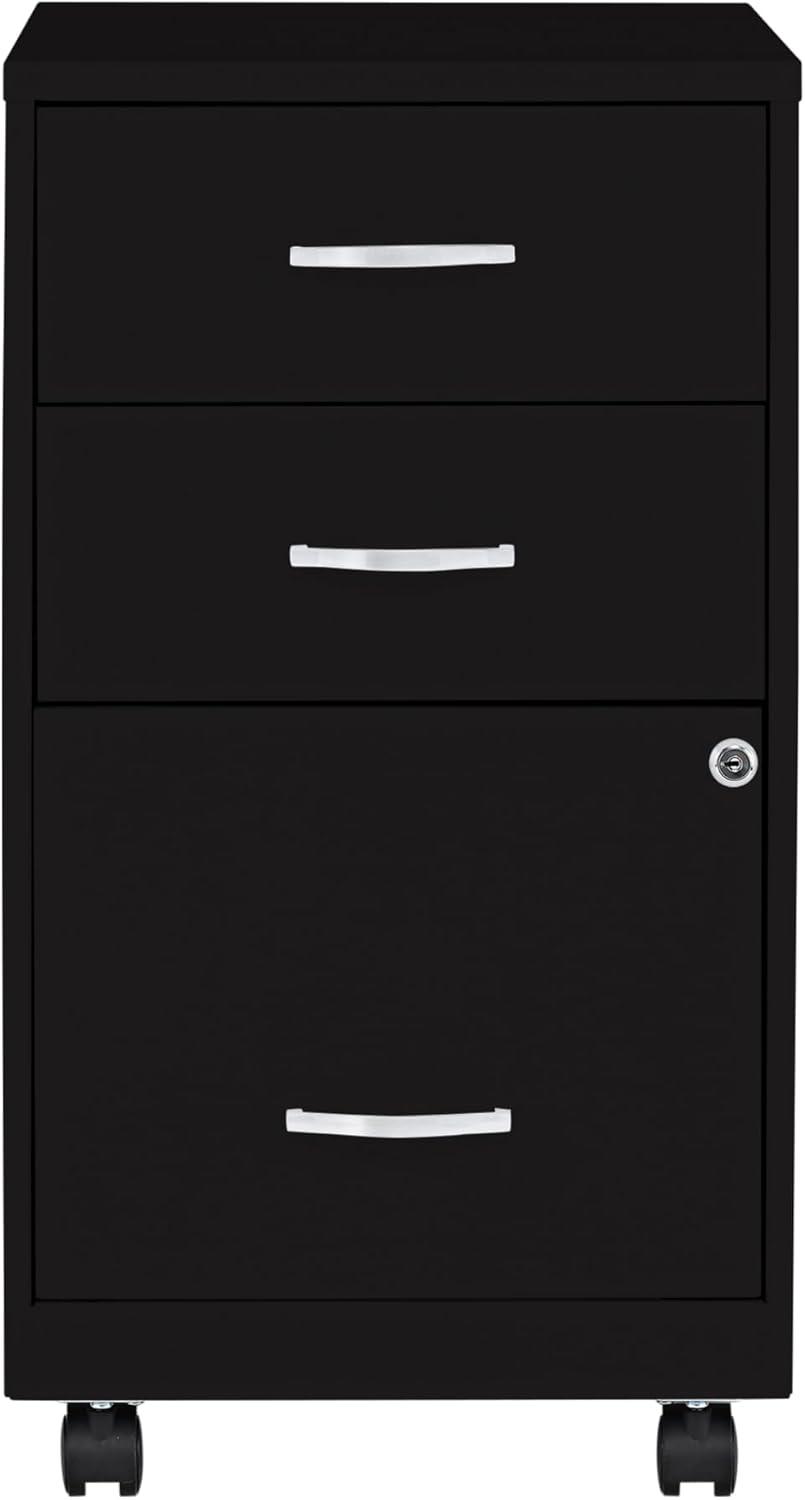 Black Mobile 3-Drawer Lockable Metal File Cabinet