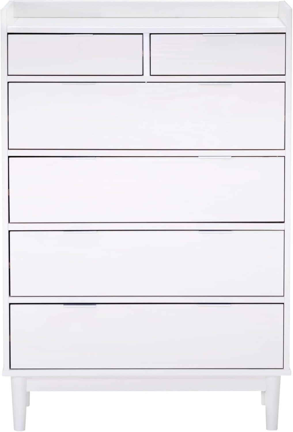 White Solid Wood Mid-Century Modern 6-Drawer Tall Dresser