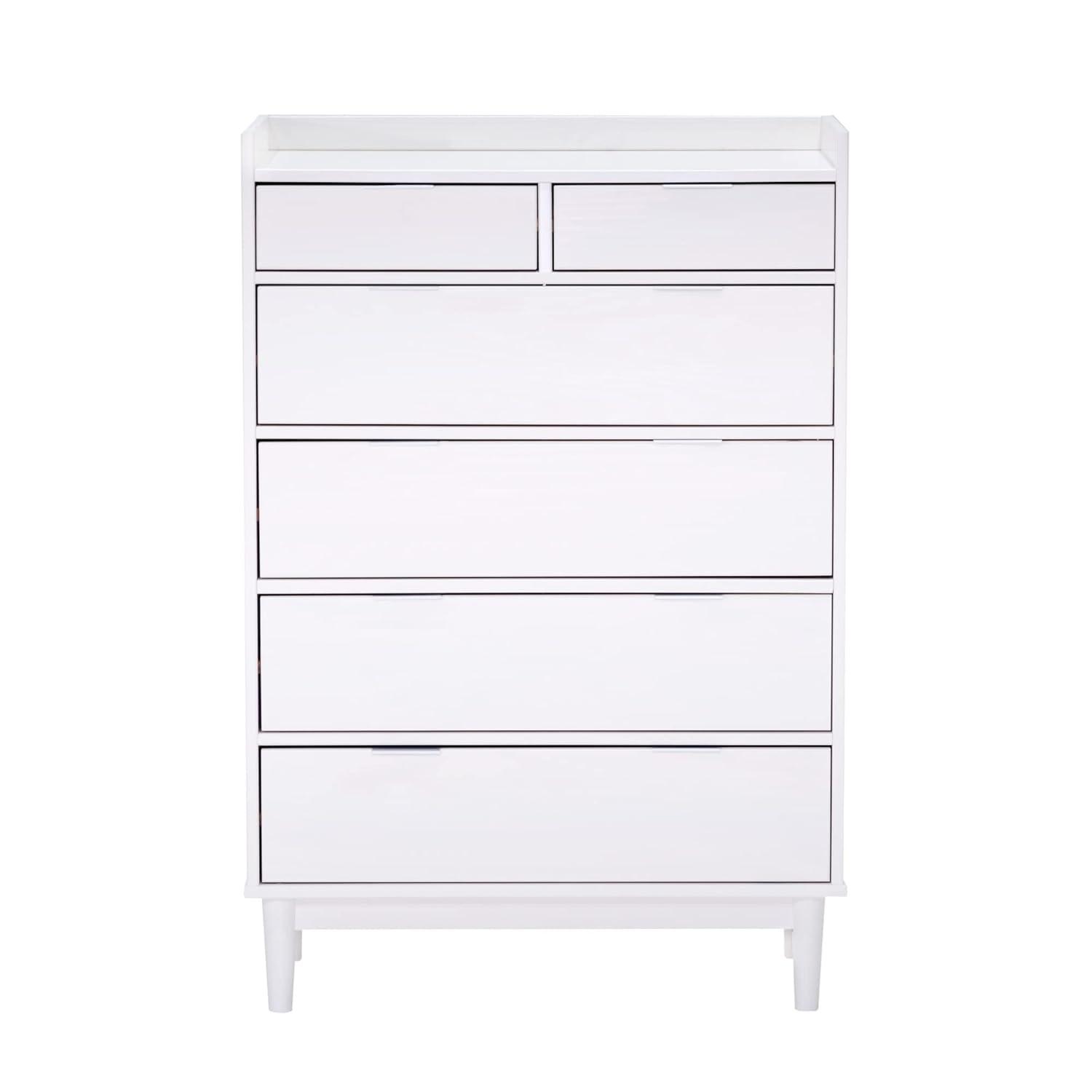 White Solid Wood Mid-Century Modern 6-Drawer Tall Dresser