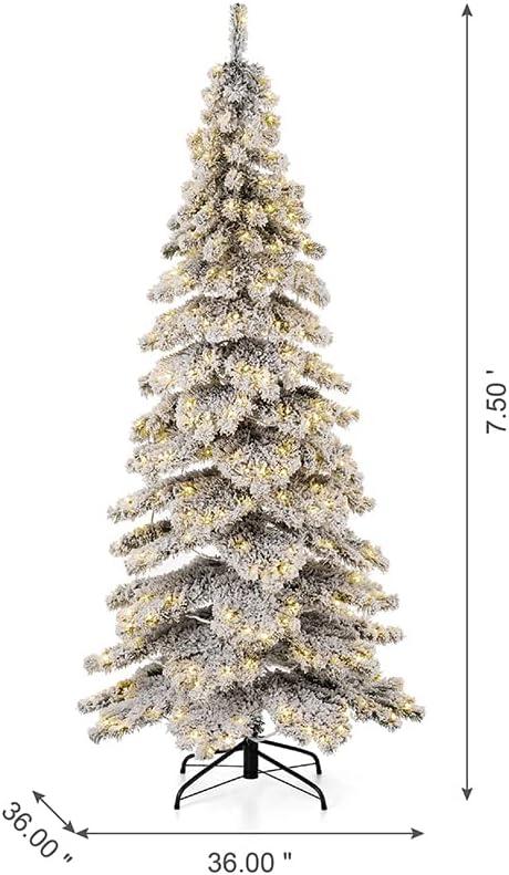 7.5ft Flocked Spruce Christmas Tree with Warm White LED Lights