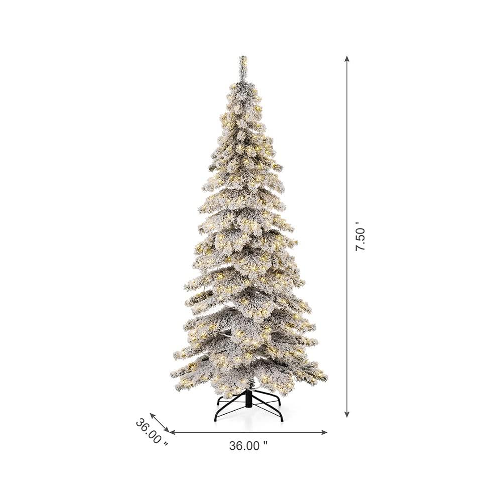 7.5ft Flocked Spruce Christmas Tree with Warm White LED Lights