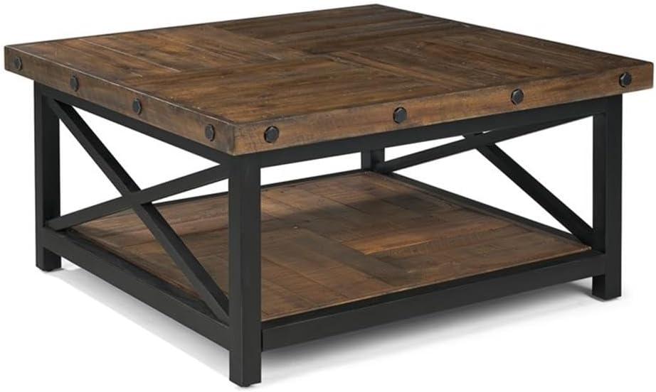 Bowery Hill Square Farmhouse Wood Coffee Table in Rustic Brown