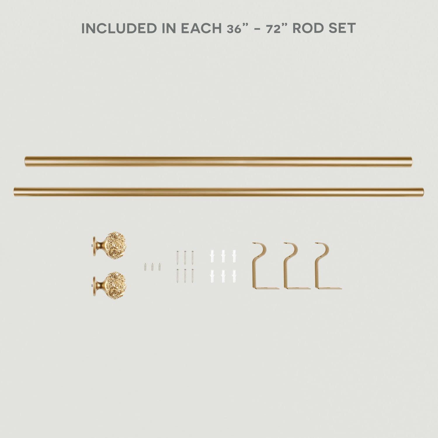 EXCLUSIVE HOME Peony 1" Curtain Rod and Coordinating Finial Set, Gold, Adjustable 66"-120