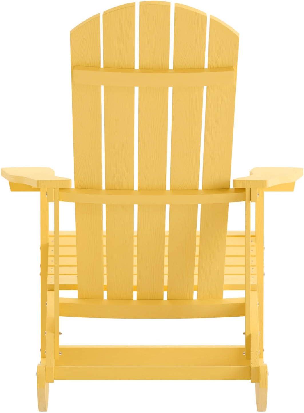 Flash Furniture Savannah Poly Resin Wood Adirondack Rocking Chair - All Weather Yellow Polystyrene - Stainless Steel Hardware