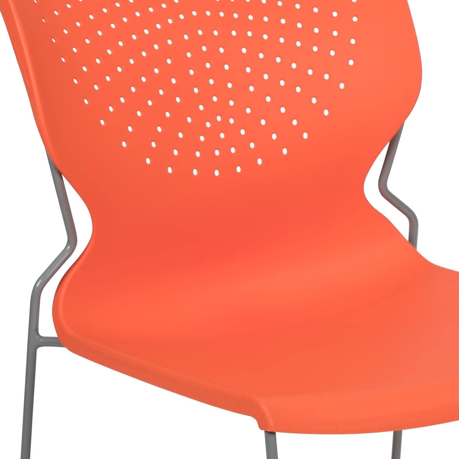 Sleek Orange Plastic Stackable Reception Chair with Gray Frame