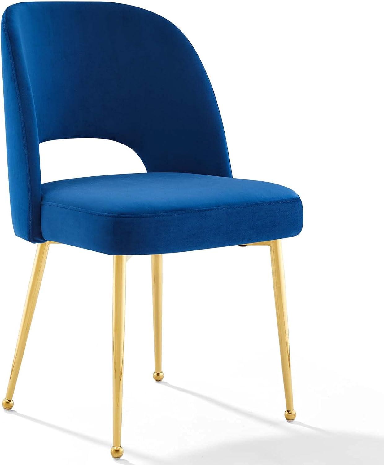 Navy Luxe Velvet and Gold Metal Mid-Century Side Chair