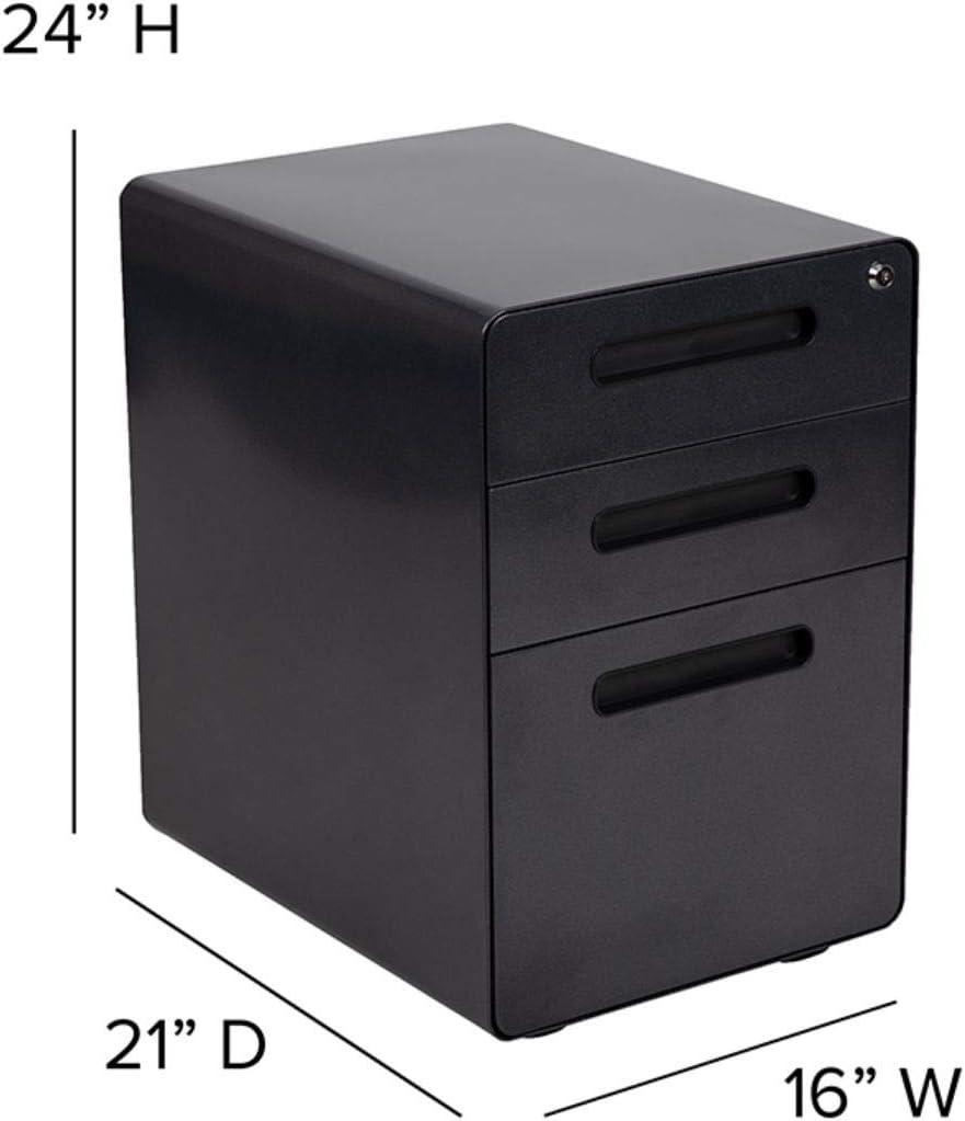 Flash Furniture Ergonomic 3-Drawer Mobile Locking Filing Cabinet with Anti-Tilt Mechanism and Hanging Drawer for Legal & Letter Files, Black