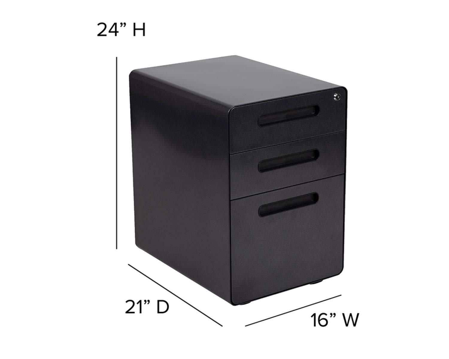 Flash Furniture Ergonomic 3-Drawer Mobile Locking Filing Cabinet with Anti-Tilt Mechanism and Hanging Drawer for Legal & Letter Files, Black