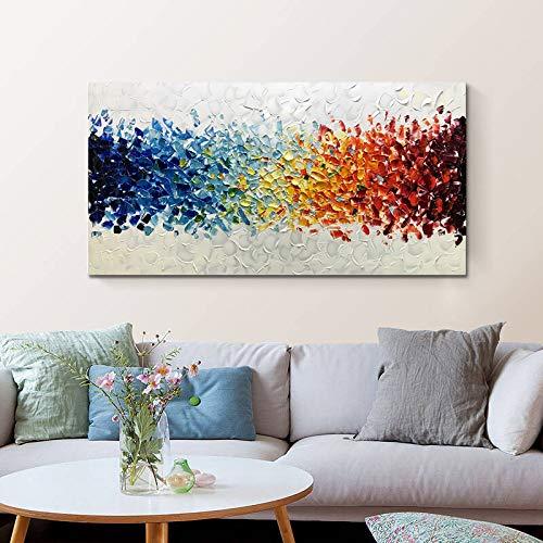 AMEI Art,24X48Inch Hand-Painted On Canvas Colorful White Background Abstract Oil Paintings Multi Color Wall Art Wood Inside Framed Ready to Hang