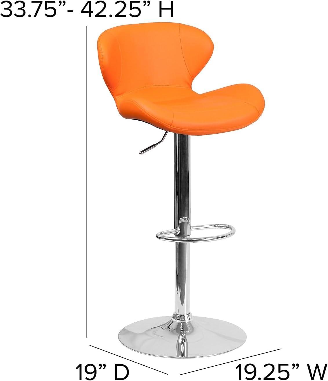 Flash Furniture Contemporary Orange Vinyl Adjustable Height Barstool with Curved Back and Chrome Base